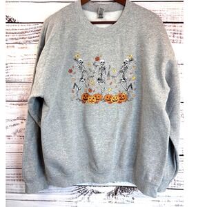 Vtg Graphic Print Halloween Skeleton Dancing Pumpkins Crewneck Sweatshirt  Large